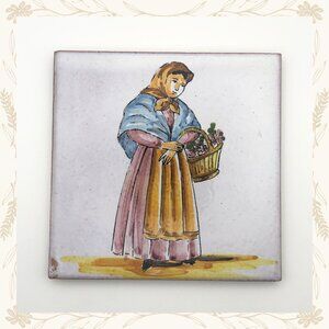 Vintage Spanish Ceramic Tile Folk Art